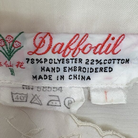VTG 80s Hand Embroidered & Cutwork Ivory Asian Inspired Top Women’s L Daffodil - Picture 10 of 10